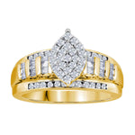 10kt Yellow Gold Womens Round Diamond Oval Cluster Bridal Wedding Engagement Ring 1.00 Cttw