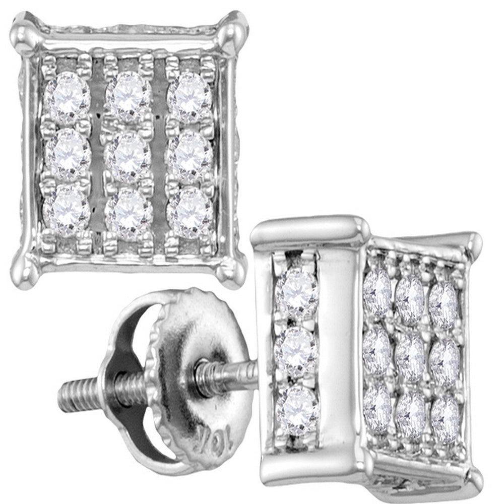 10kt White Gold Womens Round Diamond Square Cluster Screwback Earrings 1/2 Cttw
