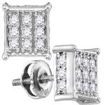10kt White Gold Womens Round Diamond Square Cluster Screwback Earrings 1/2 Cttw