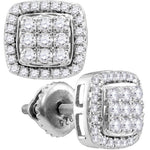 10kt White Gold Womens Round Diamond Square Cluster Screwback Earrings 7/8 Cttw