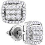 10kt White Gold Womens Round Diamond Square Cluster Earrings 1/2 Cttw