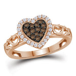 10kt Rose Gold Womens Round Cognac-brown Color Enhanced Diamond Heart Love Ring 1/4 Cttw