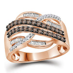10kt Rose Gold Womens Round Brown Color Enhanced Diamond Crossover Band Ring 1/2 Cttw