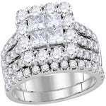 14kt White Gold Womens Princess Diamond Cluster Bridal Wedding Engagement Ring Band Set 3.00 Cttw