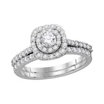14kt White Gold Womens Round Diamond Double Halo Bridal Wedding Engagement Ring Band Set 1.00 Cttw