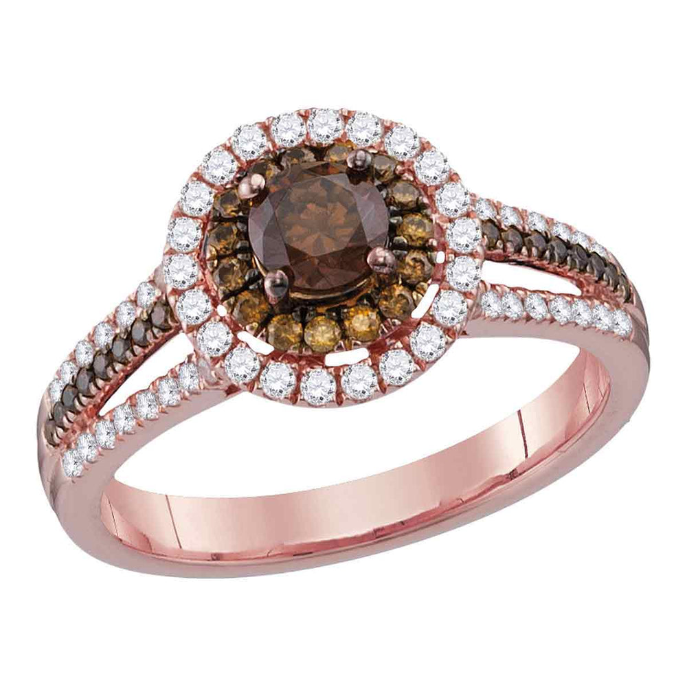 14kt Rose Gold Womens Round Brown Diamond Solitaire Halo Bridal Wedding Engagement Ring 1.00 Cttw
