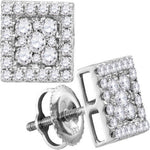 10kt White Gold Womens Round Diamond Square Cluster Stud Earrings 1/2 Cttw