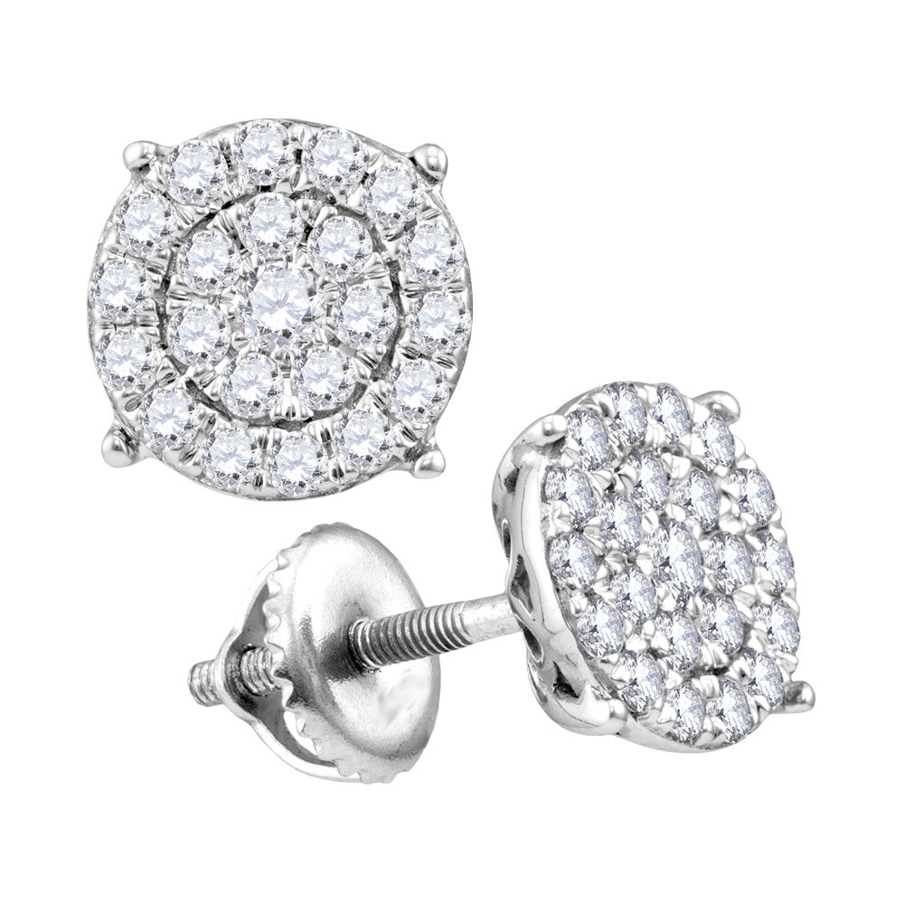 10kt White Gold Womens Round Diamond Concentric Circle Cluster Earrings 1/2 Cttw