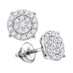 10kt White Gold Womens Round Diamond Concentric Circle Cluster Earrings 1/2 Cttw