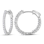 10kt White Gold Womens Round Diamond Inside Outside Hoop Earrings 1.00 Cttw