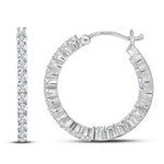 10kt White Gold Womens Round Diamond Inside Outside Hoop Earrings 2.00 Cttw