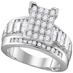 10kt White Gold Womens Round Diamond Rectangle Cluster Bridal Wedding Engagement Ring 7/8 Cttw - Size 7