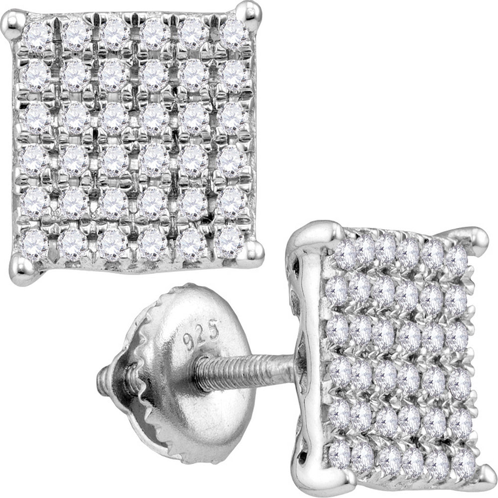 10kt White Gold Womens Round Diamond Cindys Dream Square Cluster Stud Earrings 1.00 Cttw