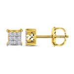 10kt Yellow Gold Womens Round Diamond Cindys Dream Square Cluster Stud Earrings 1/6 Cttw
