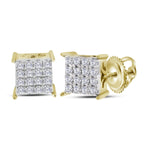 10kt Yellow Gold Womens Round Diamond Square Cluster Stud Earrings 1/4 Cttw