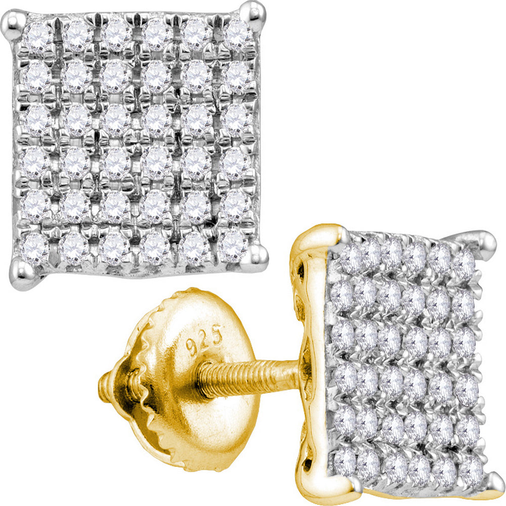 10kt Yellow Gold Womens Round Diamond Cindys Dream Square Cluster Stud Earrings 1.00 Cttw
