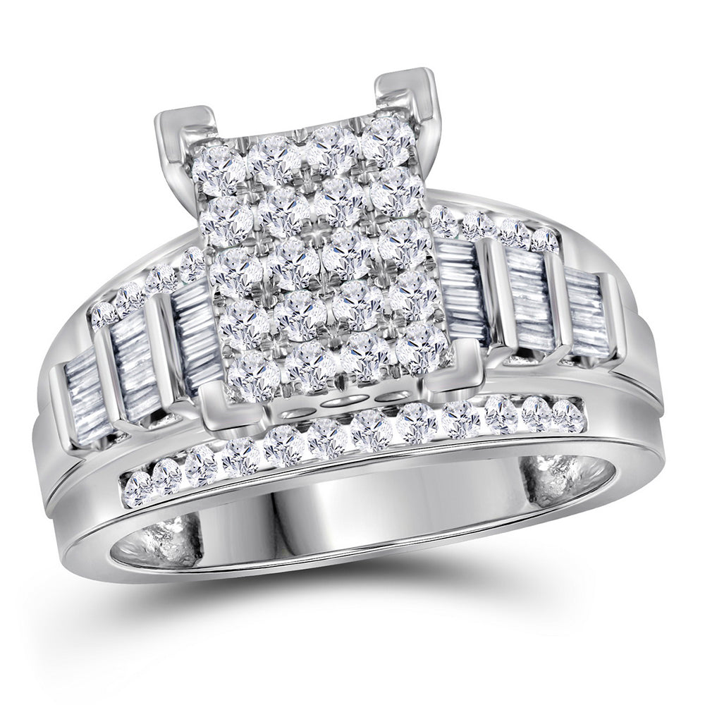 10kt White Gold Womens Princess Diamond Cluster Bridal Wedding Engagement Ring 1.00 Cttw