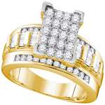 10kt Yellow Gold Womens Round Diamond Rectangle Cluster Bridal Wedding Engagement Ring 7/8 Cttw - Size 7
