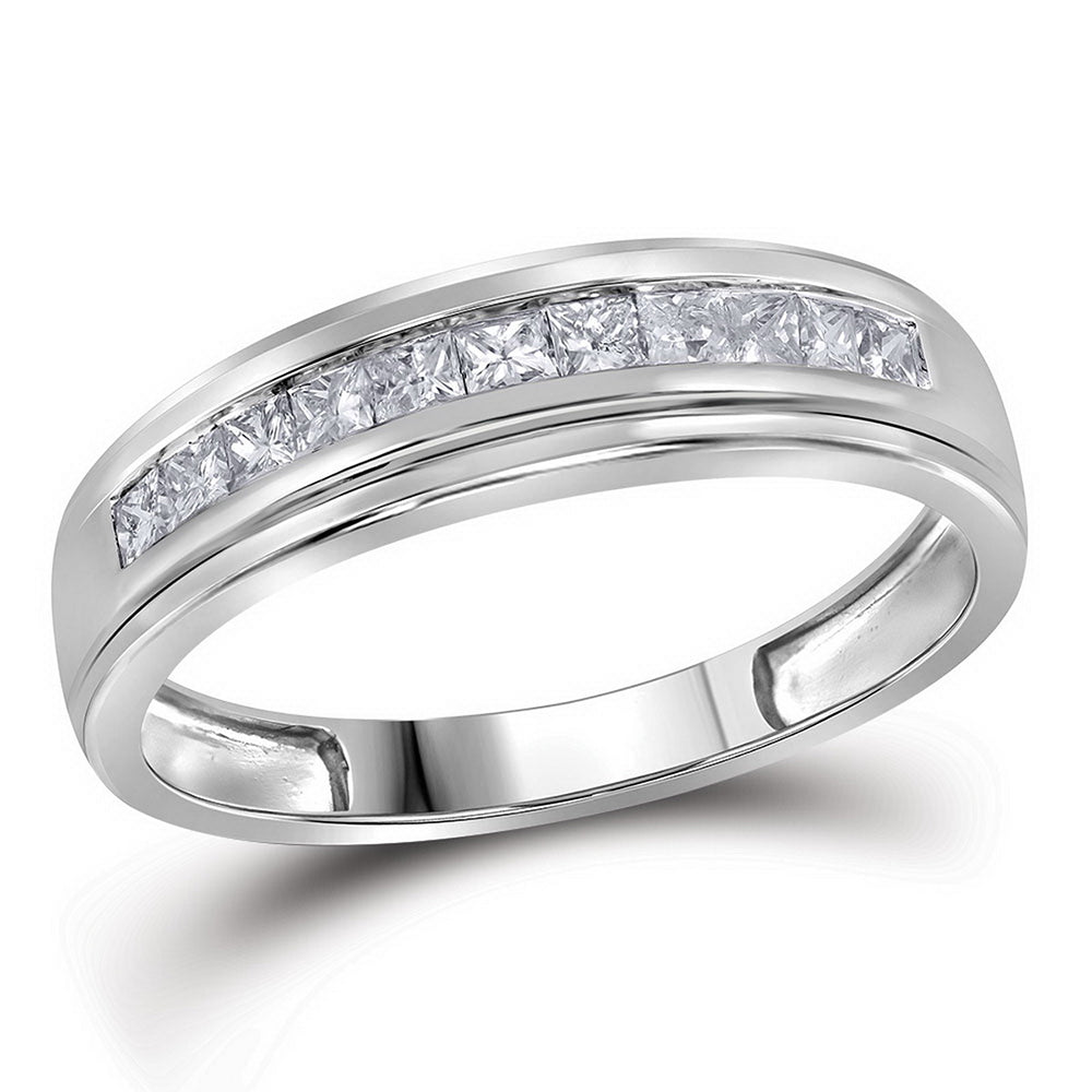 10kt White Gold Mens Princess Diamond Single Row Wedding Band Ring 3/4 Cttw