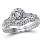 10kt White Gold Womens Round Diamond Halo Bridal Wedding Engagement Ring Band Set 1/3 Cttw