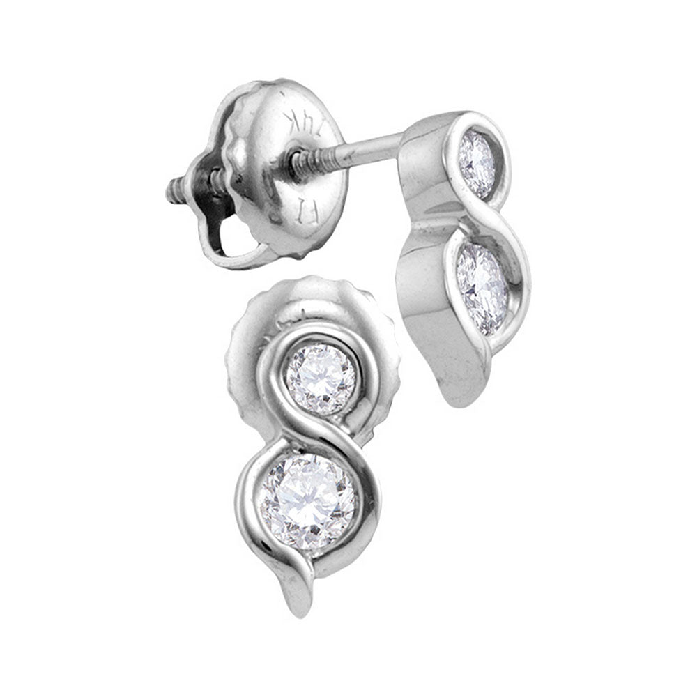14kt White Gold Womens Round Diamond 2-stone Hearts Together Screwback Stud Earrings 1/4 Cttw