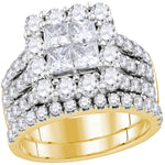 14kt Yellow Gold Womens Princess Diamond Cluster Bridal Wedding Engagement Ring 3.00 Cttw