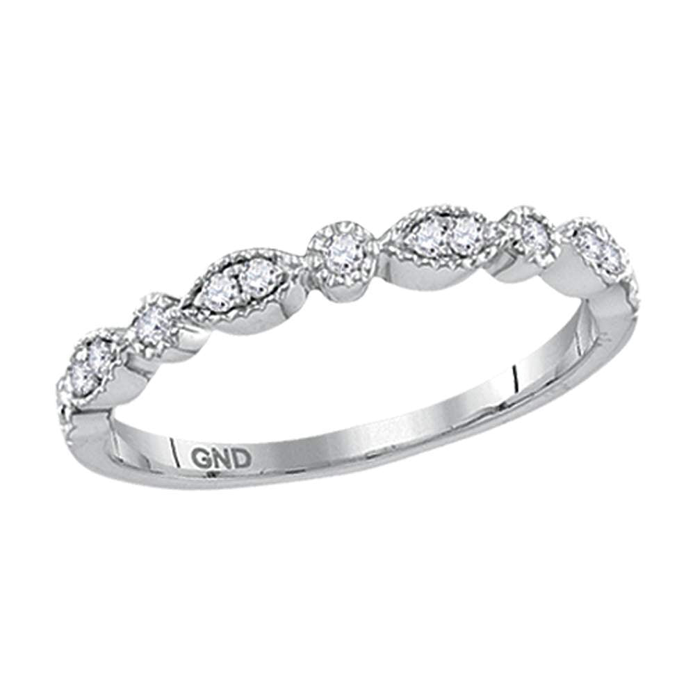 10kt White Gold Womens Round Diamond Milgrain Stackable Band Ring 1/6 Cttw
