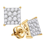 10kt Yellow Gold Womens Round Diamond Square Cluster Stud Earrings 1.00 Cttw