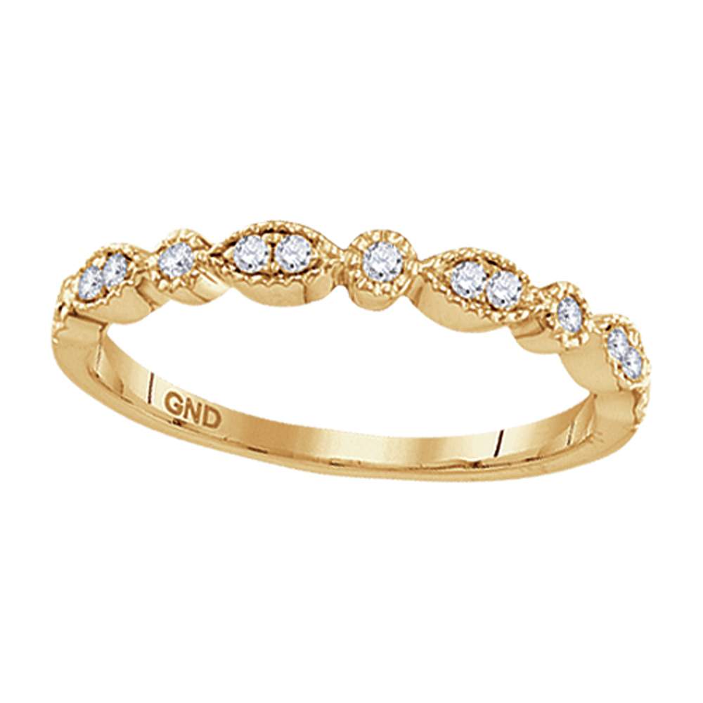10kt Yellow Gold Womens Round Diamond Milgrain Stackable Band Ring 1/6 Cttw