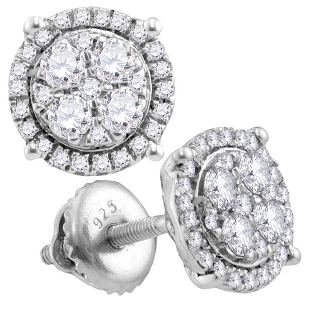 10kt White Gold Womens Round Diamond Circle Cluster Earrings 1/2 Cttw