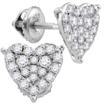 10kt White Gold Womens Round Diamond Heart Cluster Stud Earrings 3/4 Cttw