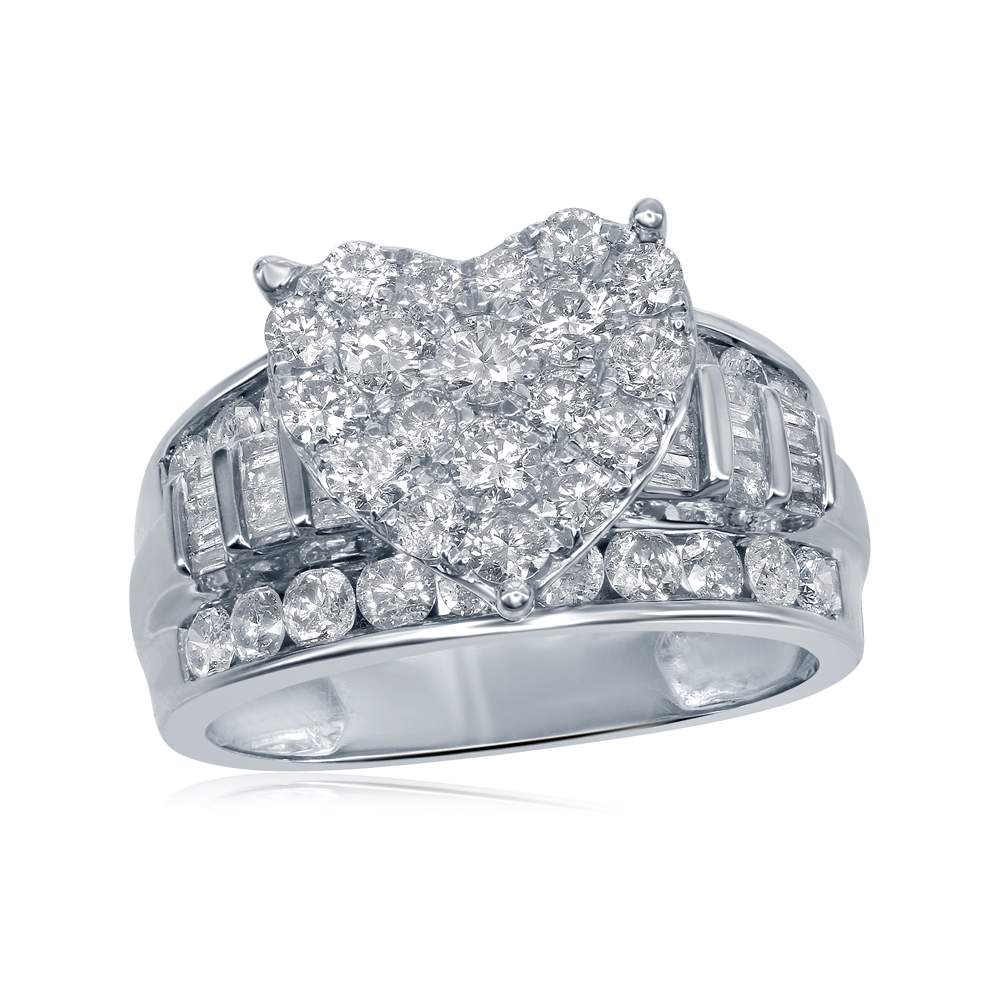 10kt White Gold Womens Round Diamond Heart Cluster Bridal Wedding Engagement Ring 2.00 Cttw