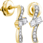14kt Yellow Gold Womens Round Diamond 2-stone Hearts Together Screwback Stud Earrings 1/4 Cttw