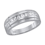 10kt White Gold Mens Princess Diamond Single Row Wedding Band Ring 1.00 Cttw