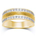 14kt Yellow Gold Mens Round Diamond Double Row Textured Wedding Band Ring 1.00 Cttw