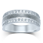 14kt White Gold Mens Round Diamond Double Row Textured Wedding Band Ring 1.00 Cttw