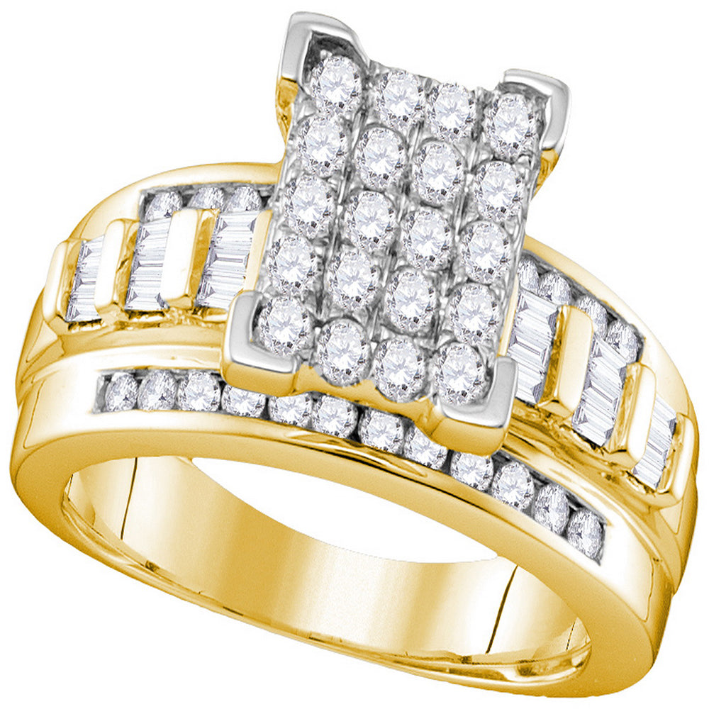 10kt Yellow Gold Womens Round Diamond Rectangle Cluster Bridal Wedding Engagement Ring 7/8 Cttw - Size 6.5