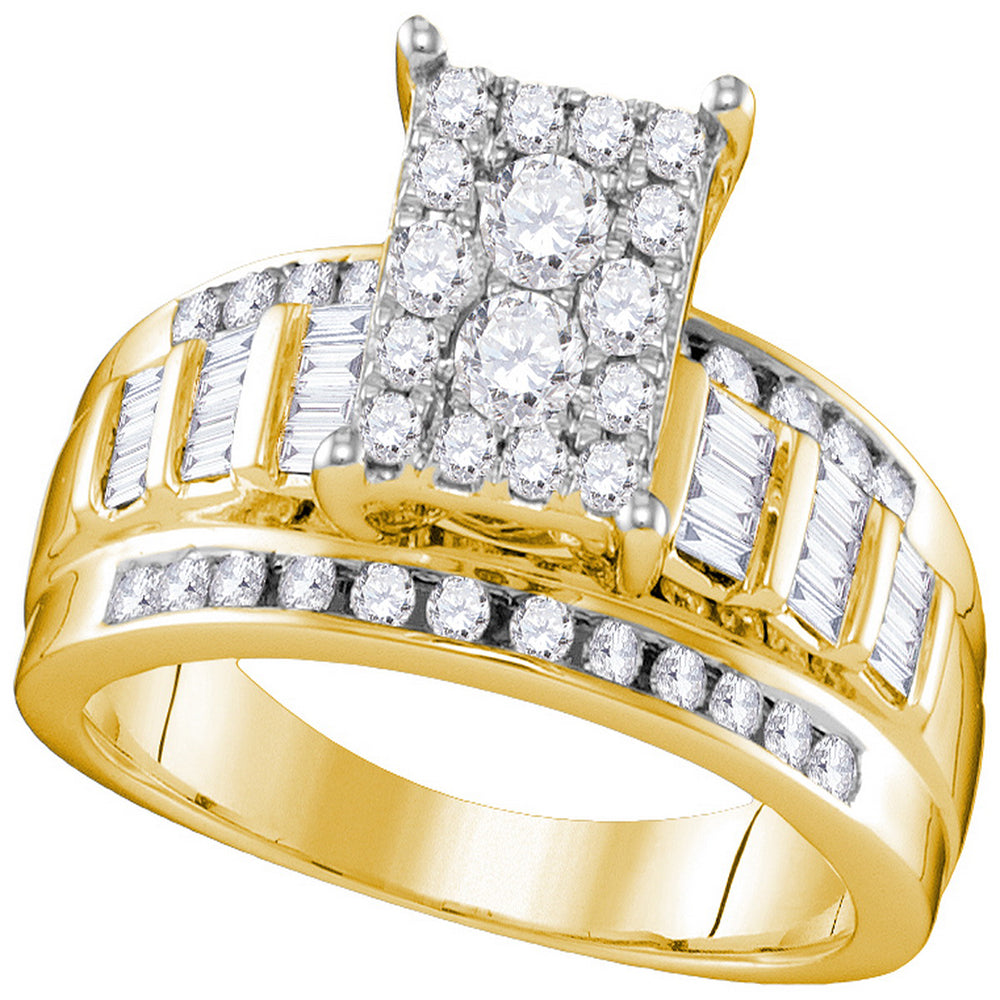 10kt Yellow Gold Womens Round Diamond Cluster Bridal Wedding Engagement Ring 7/8 Cttw - Size 7.5