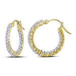 10kt Yellow Gold Womens Round Diamond Inside Outside Hoop Earrings 1-3/8 Cttw