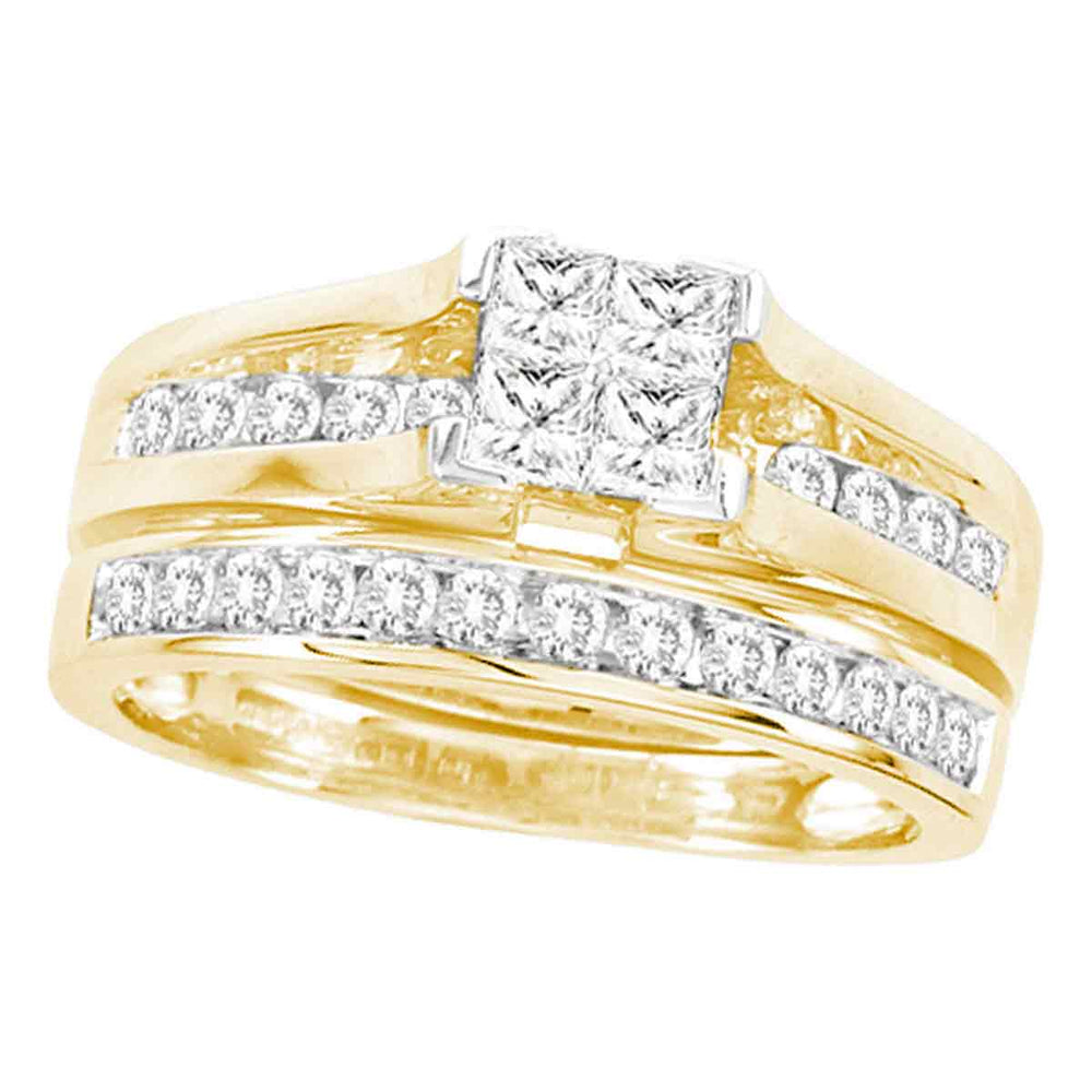 14kt Yellow Gold Womens Princess Diamond Bridal Wedding Engagement Ring Band Set 4.00 Cttw