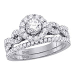 14kt White Gold Womens Round Diamond Solitaire Halo Twisted Bridal Wedding Ring Set 1 Cttw (Certified)