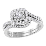 14kt White Gold Womens Princess Diamond Bridal Wedding Engagement Ring Band Set 1/2 Cttw