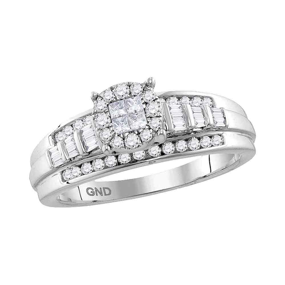 10kt White Gold Womens Princess Round Diamond Cluster Bridal Wedding Engagement Ring 1/2 Cttw