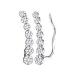 10kt White Gold Womens Round Diamond Cluster Climber Earrings 1/2 Cttw