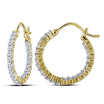 10kt Yellow Gold Womens Round Diamond Inside Outside Hoop Earrings 1.00 Cttw