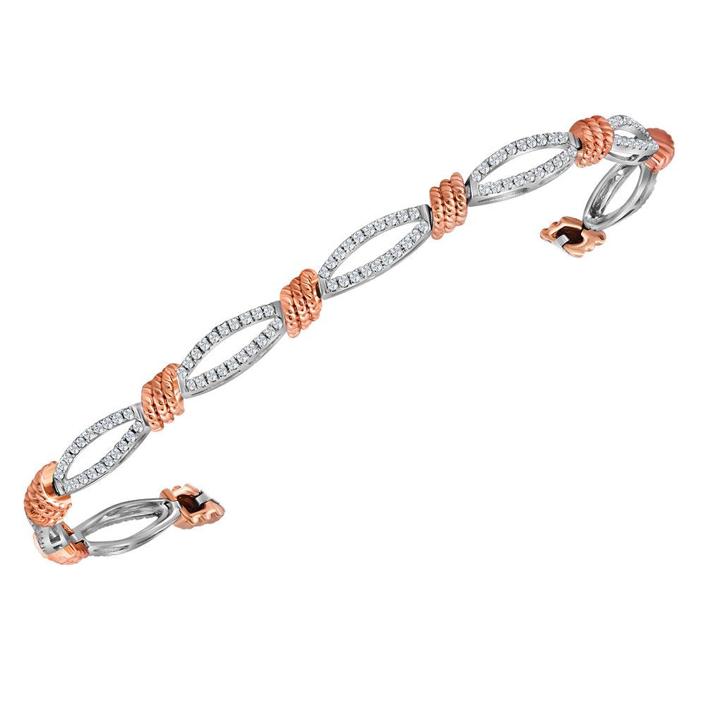 10kt White Gold Womens Round Diamond Rose-tone Rope Tennis Bracelet 1.00 Cttw