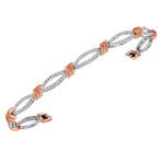 10kt White Gold Womens Round Diamond Rose-tone Rope Tennis Bracelet 1.00 Cttw