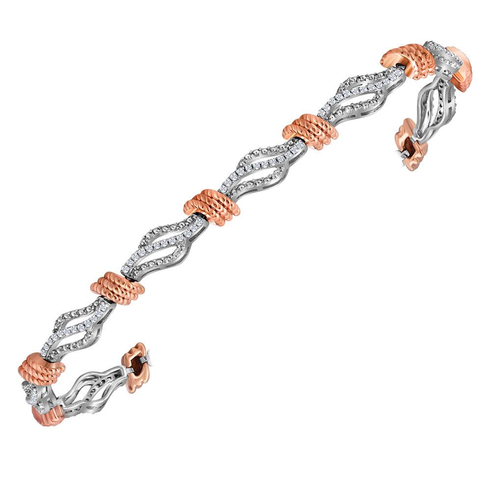 10kt White Gold Womens Round Diamond Rose-tone Rope Tennis Bracelet 1/2 Cttw
