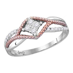 10kt Two-tone Gold Womens Round Diamond Rope Rose-tone Band Ring 1/5 Cttw