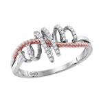10kt White Gold Womens Round Diamond Pink-tone Rope Spiral Band Ring 1/10 Cttw